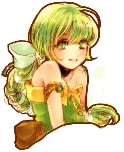 green_eyes, green_hair, kurai_(artist), ponytail, saga, saga_frontier_2, solo