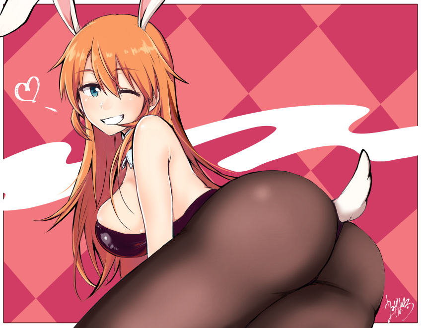 1girl, absurdres, animal_ears, ass, bare_shoulders, blue_eyes, breasts, bunny_girl