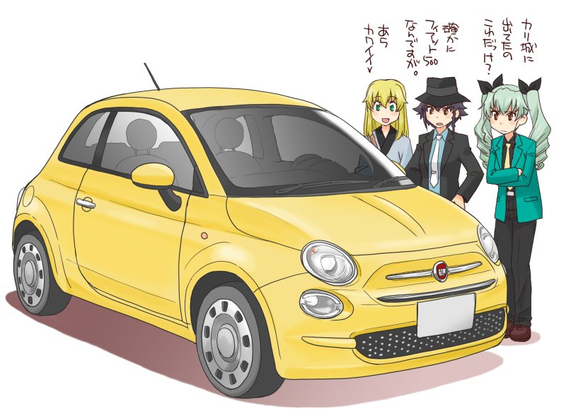 3girls, anchovy, arsene_lupin_iii, arsene_lupin_iii_(cosplay), bangs, black_hair, black_headwear, black_jacket