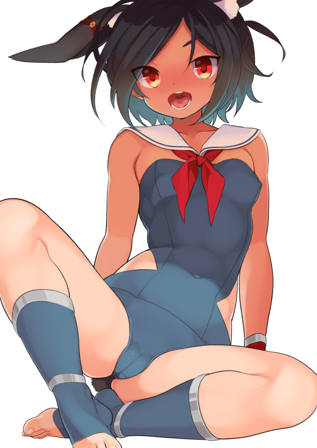 animal_ears, azur_lane, black_hair, bunny_tail, commentary_request, dark_skin, footwear_request, gyusukiudon