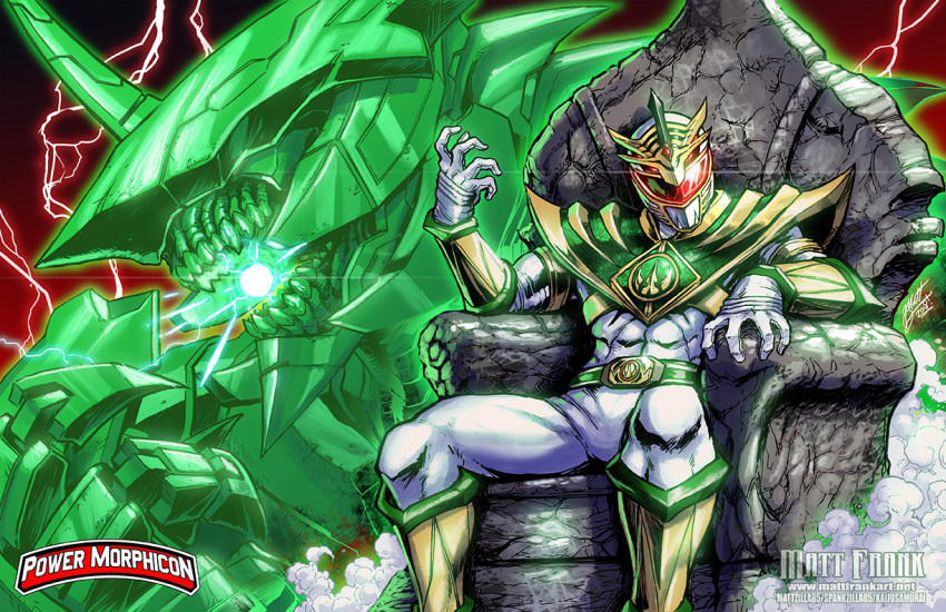 1boy, alternate_costume, alternate_universe, arm_guards, armor, background_lightning, black_dragon_(power_rangers), bodysuit