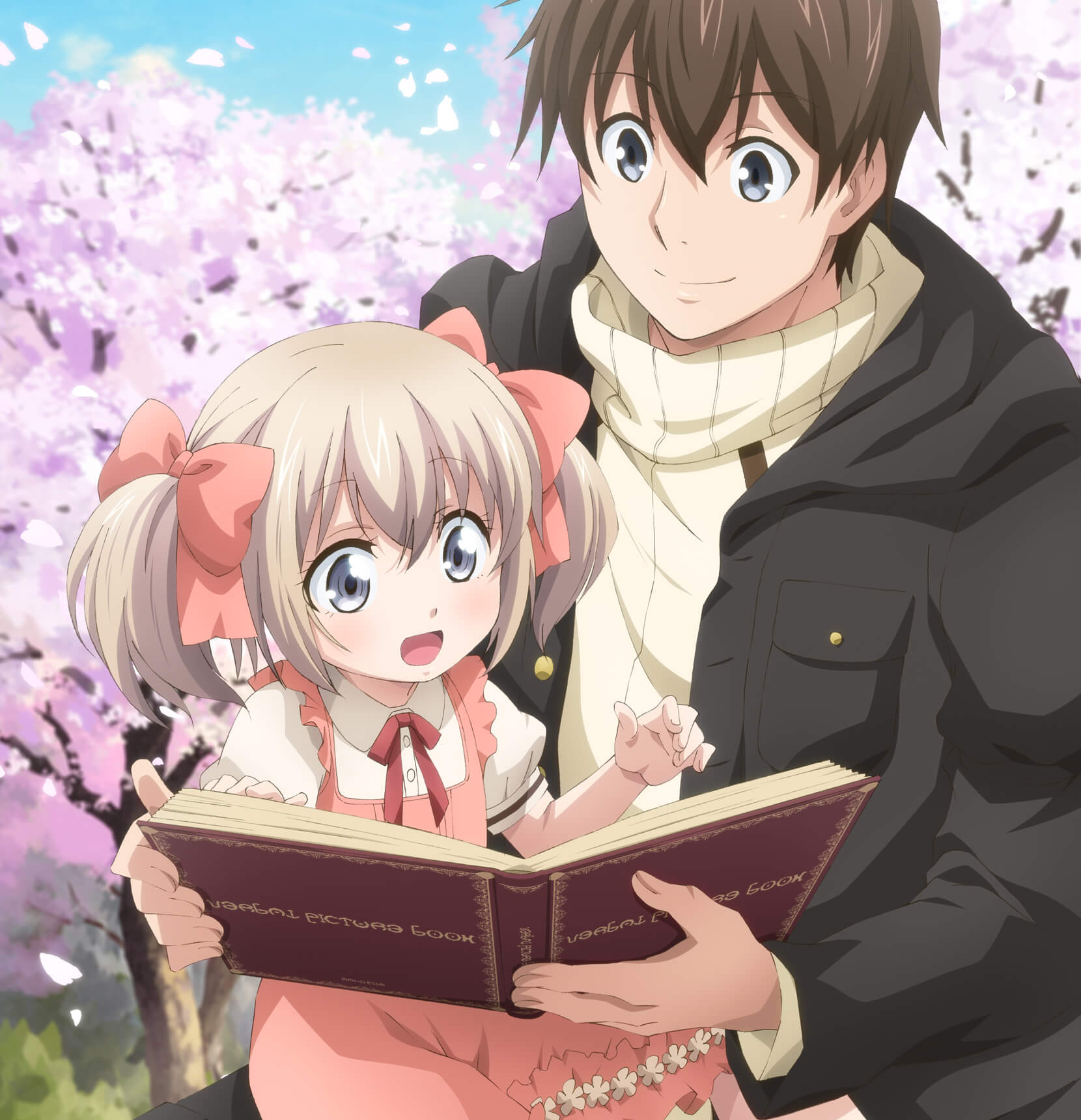 1boy, 1girl, black_eyes, book, brown_hair, dale_lecky, highres, latina_(uchi_no_musume_no_tame_naraba)