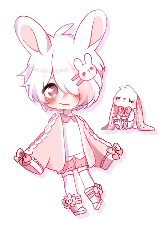 1boy, blush, boots, bows, bunny_hairclip, chibi, elissya-chan, hair_over_one_eye
