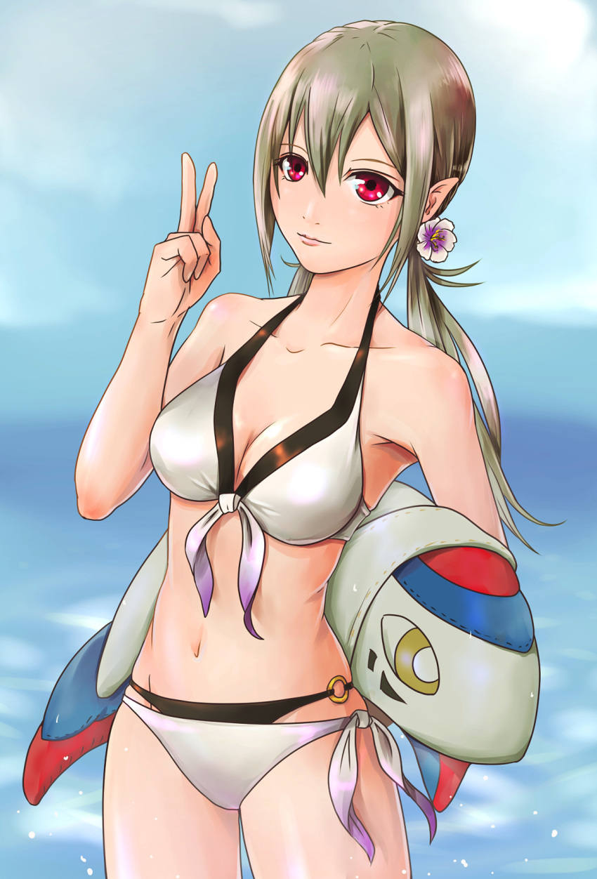 1girl, alternate_hairstyle, bikini, cute, dragon_girl, elf, female_my_unit_(fire_emblem_if), female_swimwear