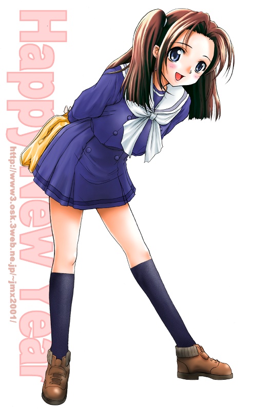 blush, brown_hair, hikaru_no_go, ishihara_souka, kneehighs, school_uniform, seifuku, twintails