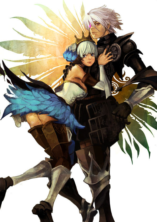 1girl, armor, armored_dress, gwendolyn, langewong, odin_sphere, oswald, white_hair