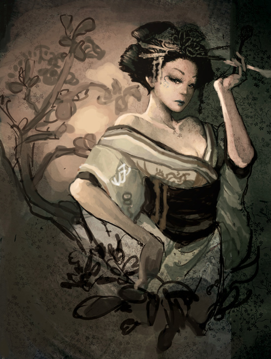 kimono, langewong, oiran, smoking