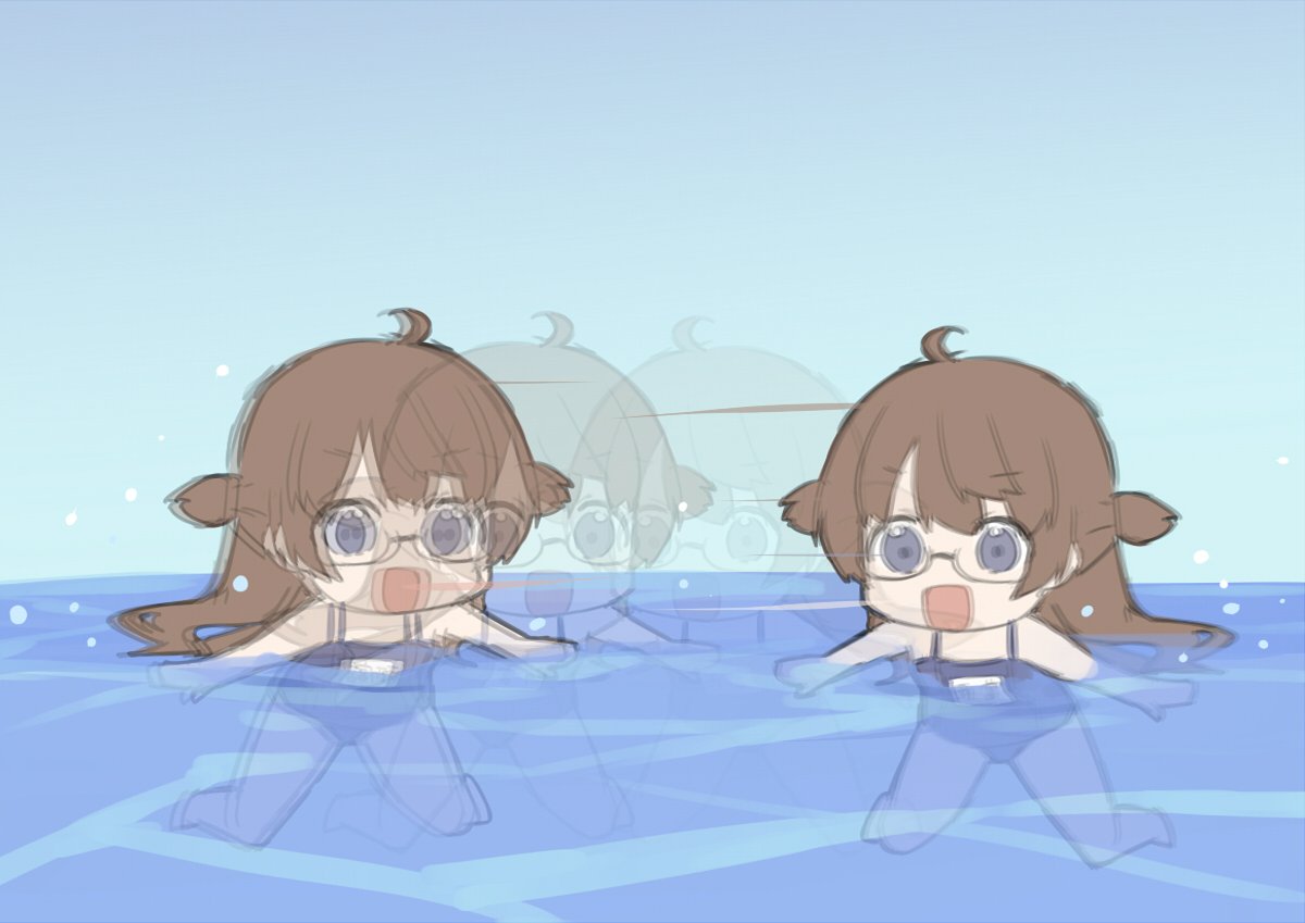 1girl, :d, afterimage, ahoge, amemiya_sekira, bangs, bare_arms, bare_legs