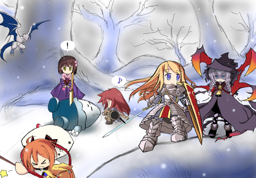 chibi, curse_maker, etrian_odyssey, hexer_(etrian), landsknecht_(etrian), medic_(etrian), medic_(sekaiju), monster, paladin_(sekaiju), protector_(etrian), ronin_(etrian), sekaiju_no_meikyuu, swordsman_(sekaiju)