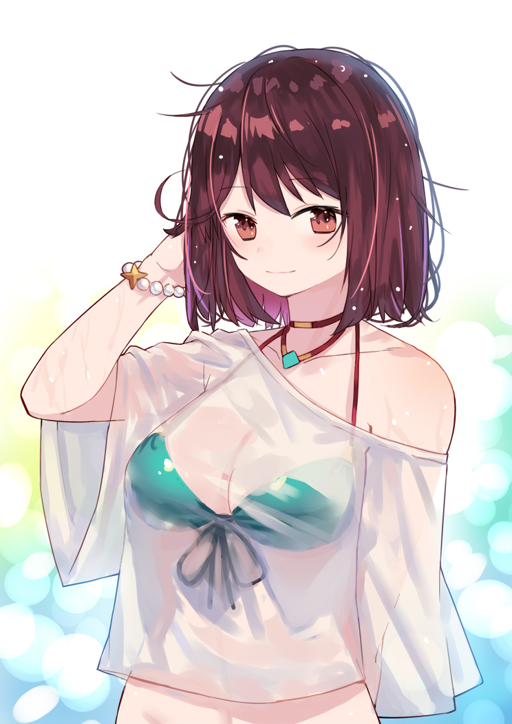 1girl, atelier_(series), atelier_sophie, bangs, bare_shoulders, bikini, bracelet, breasts