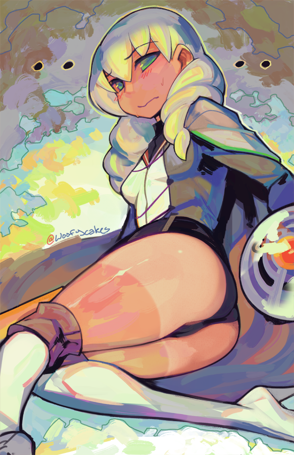 ..., 1girl, alternate_color, alternate_costume, ass, black_panties, blonde_hair, blue_eyes