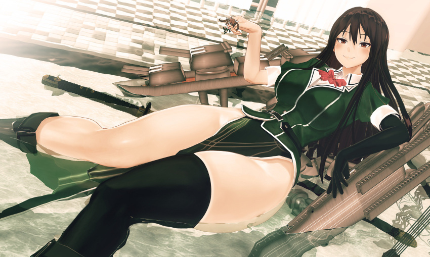 2girls, 3d, absurdres, bangs, black_hair, black_legwear, blush, bow