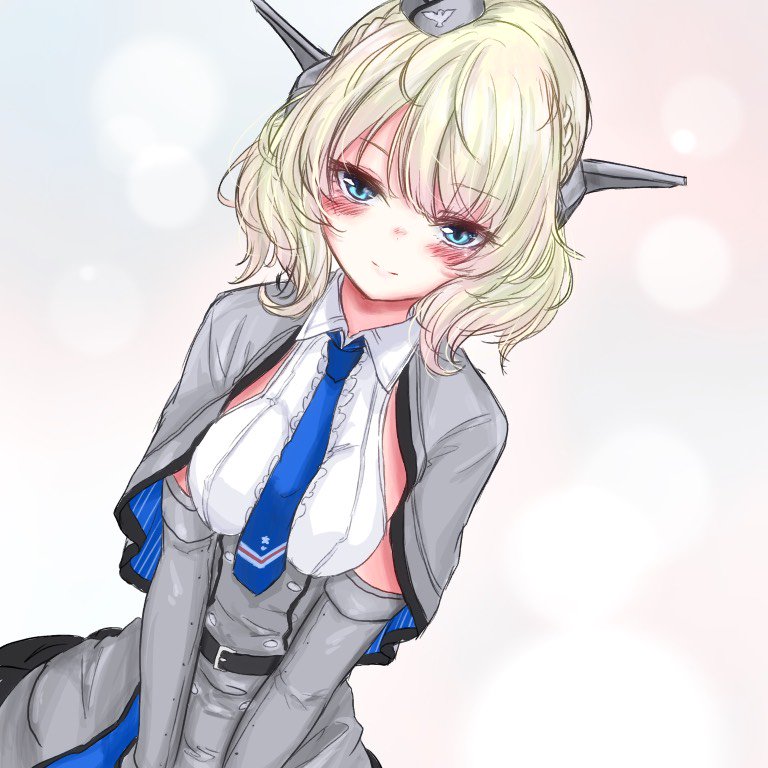 1girl, blonde_hair, blue_eyes, blue_neckwear, breasts, capelet, colorado_(kantai_collection), commentary_request