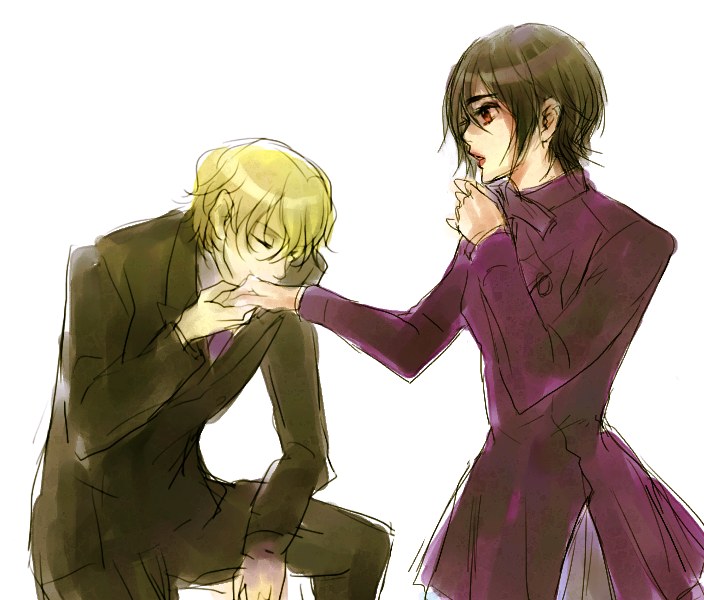 blood+, closed_eyes, hand_holding, holding_hands, jacket, kiss, kuwatani, otonashi_saya