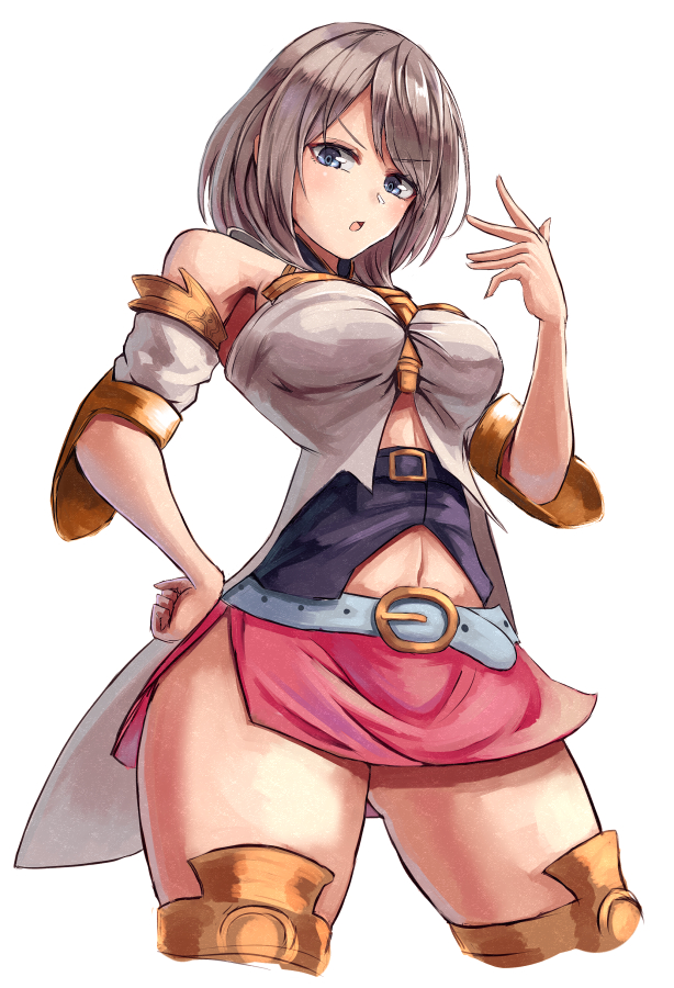 1girl, ashelia_b'nargin_dalmasca, bangs, bare_shoulders, belt, belt_buckle, blue_belt, blue_eyes