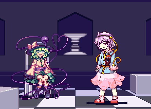 2girls, animated, animated_gif, art_shift, aura, black_footwear, black_headwear, bow