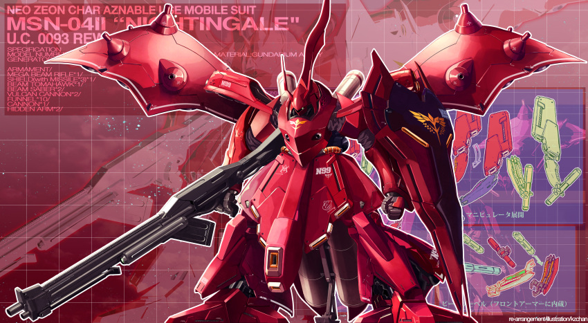 absurdres, char's_counterattack, gun, gundam, highres, holding, holding_gun, holding_shield