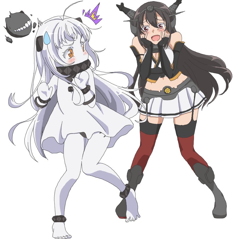 (o)_(o), /\/\/\, 2girls, ahoge, anklet, barefoot, belt, black_panties