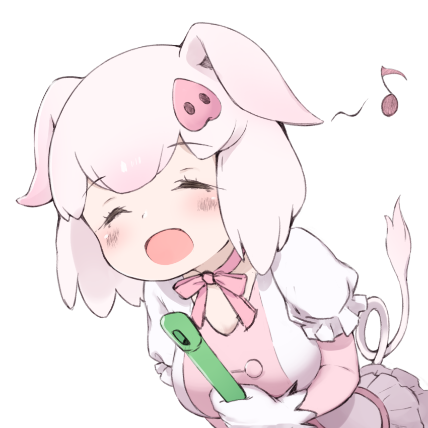 1girl, :d, ^_^, animal_ears, blush, broom, choker, closed_eyes