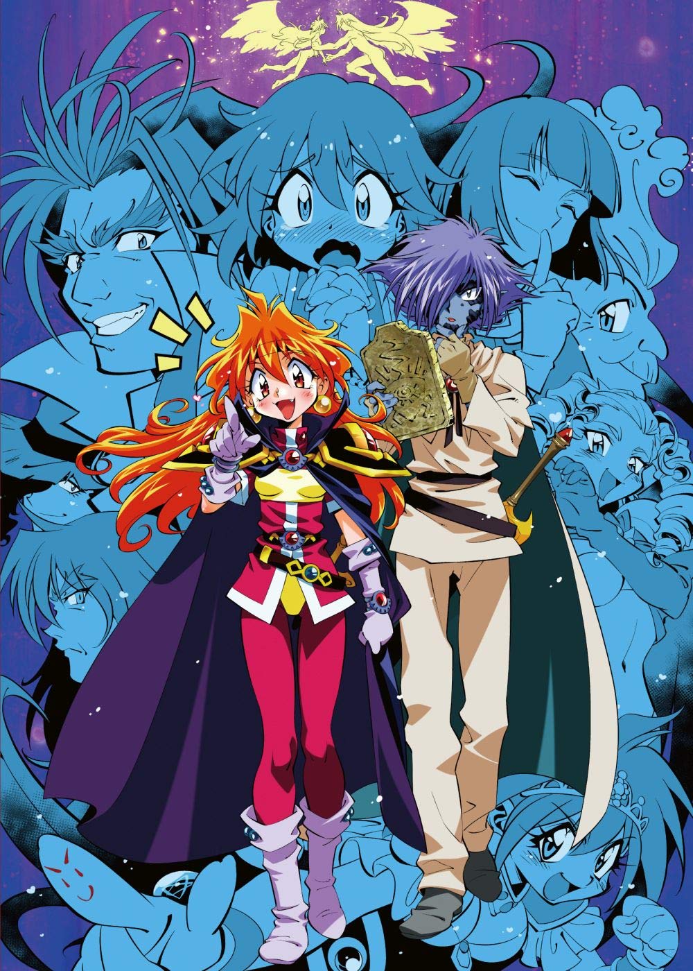 4girls, 6+boys, amelia_wil_tesla_seyruun, araizumi_rui, auntie_aqua_(slayers), blue_eyes, blue_skin, boots