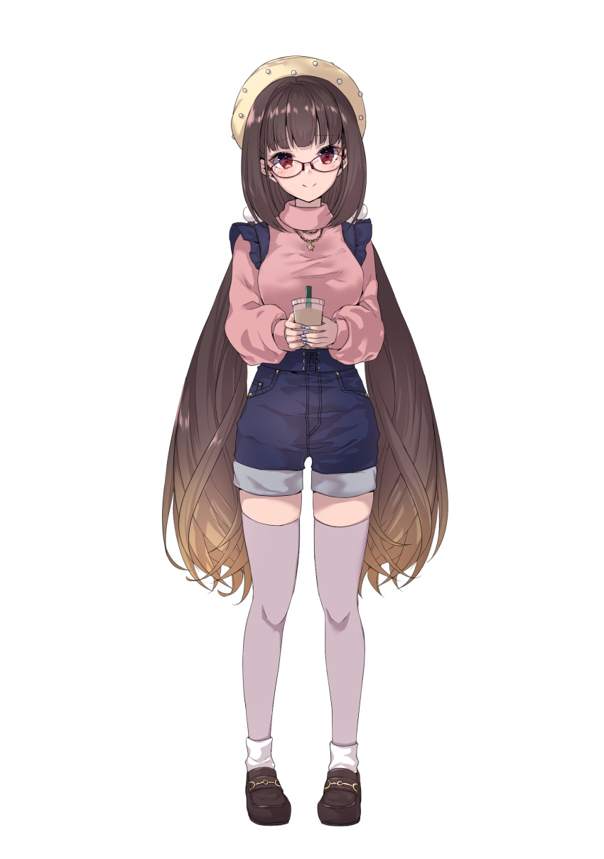 1girl, absurdres, blue_shorts, brown_footwear, brown_hair, fate/grand_order, fate_(series), full_body