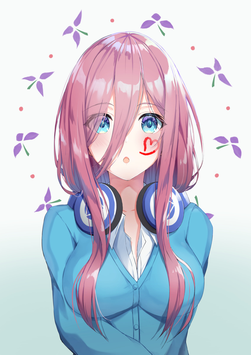 1girl, :o, absurdres, blue_cardigan, blue_eyes, blush, breasts, cardigan