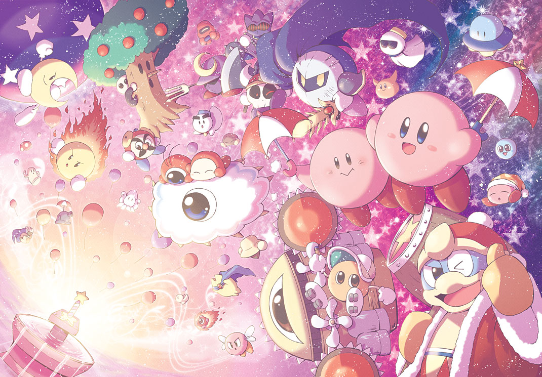 axe_knight_(kirby), balloon, blue_eyes, bronto_burt, broom_hatter, cappy_(kirby), chilly_(kirby), commentary_request