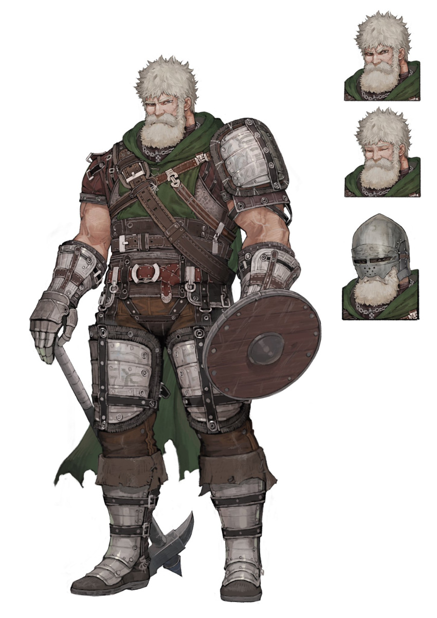 1boy, angry, armored_boots, beard, belt, blonde_hair, boots, buckler