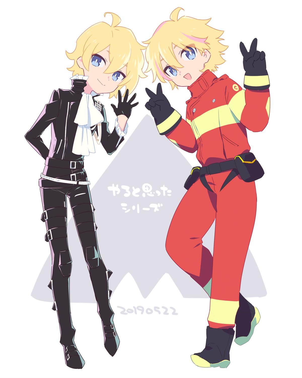 ahoge, alpha_omega_nova, belt, black_gloves, black_jacket, blonde_hair, blue_eyes, boots