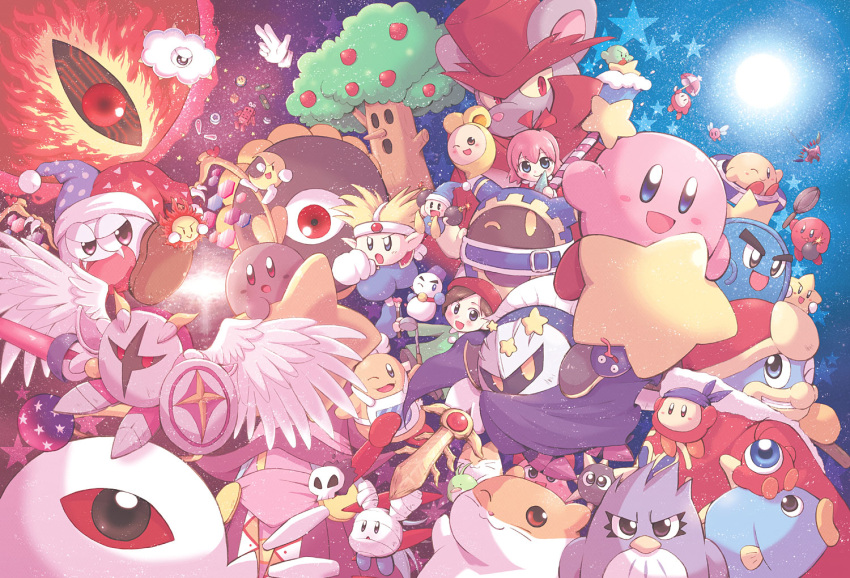 adeleine, bandana_waddle_dee, blue_eyes, bronto_burt, chef_kawasaki, chilly_(kirby), chuchu_(kirby), commentary_request