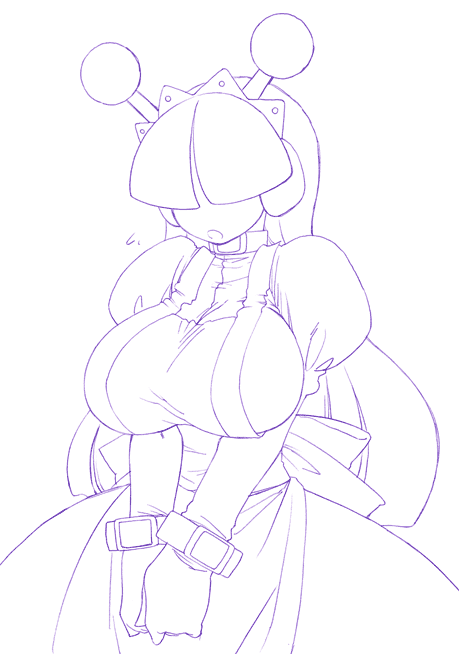 breasts, collar, fuyube_rion, hair_over_eyes, huge_breasts, long_hair, maid, maid_headdress