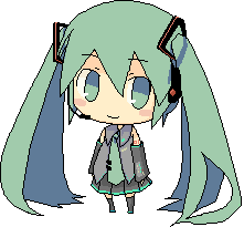 chibi, hatsune_miku, long_hair, lowres, solo, taikou_denka, thighhighs, twintails, very_long_hair, vocaloid