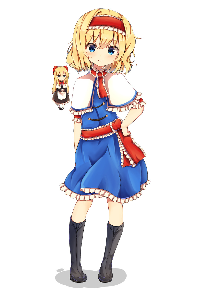 1girl, absurdres, alice_margatroid, apron, arm_behind_back, black_dress, black_footwear, blonde_hair