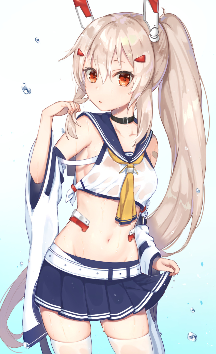 1girl, ayanami_(azur_lane), azur_lane, bangs, black_choker, blue_background, blue_sailor_collar, blue_skirt