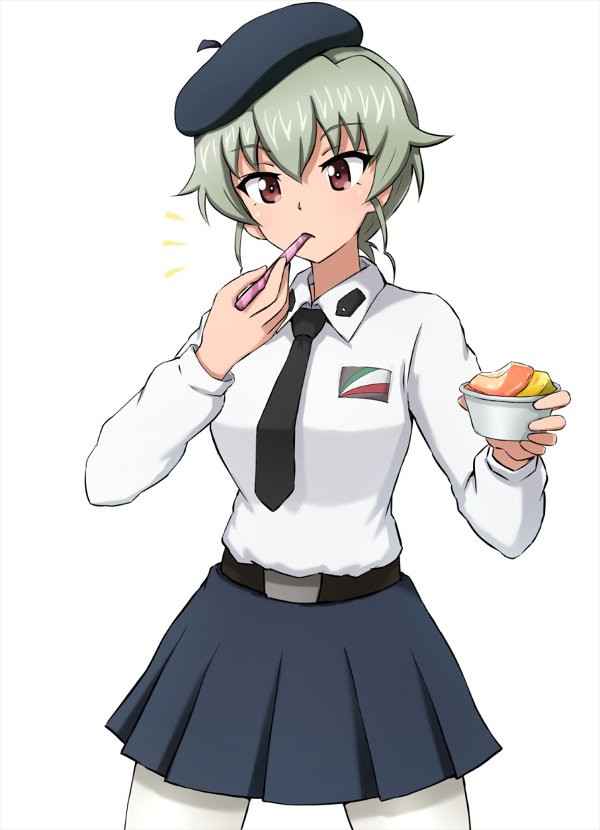1girl, alternate_hairstyle, anchovy, anzio_school_uniform, bangs, belt, beret, black_belt