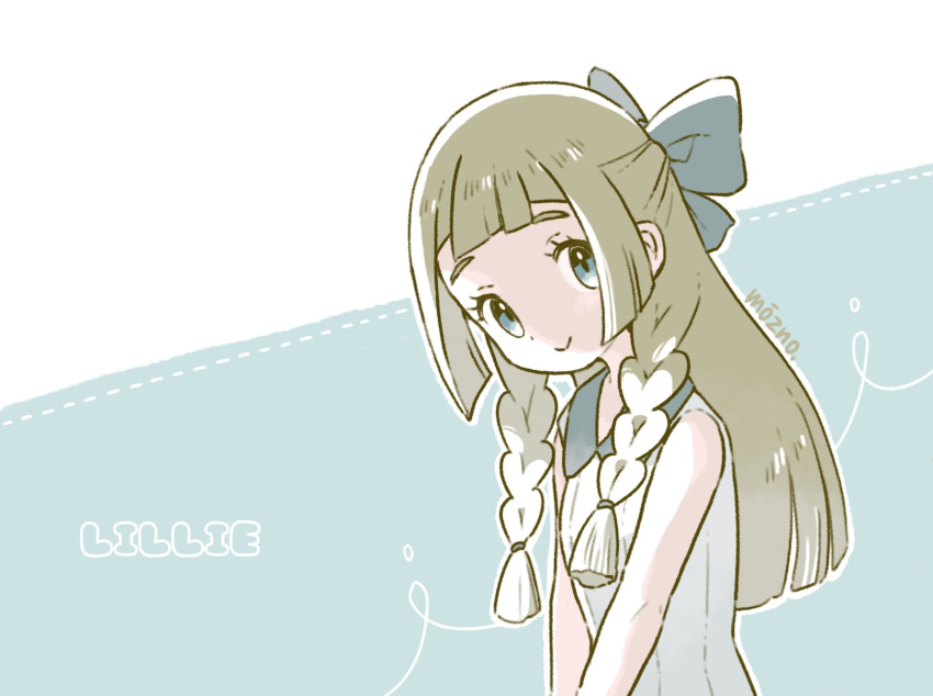 1girl, artist_name, blonde_hair, bow, braid, character_name, closed_mouth, commentary_request