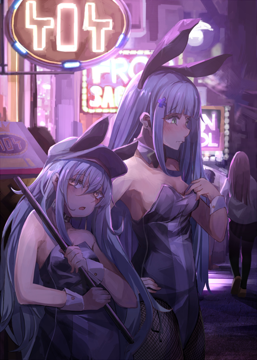 animal_ears, bangs, blunt_bangs, blush, breasts, brown_eyes, bunnysuit, collar