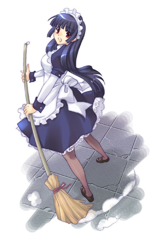alice, alice_(ro), apron, blue_hair, broom, maid, mary_janes, pantyhose, ragnarok_online, shoes