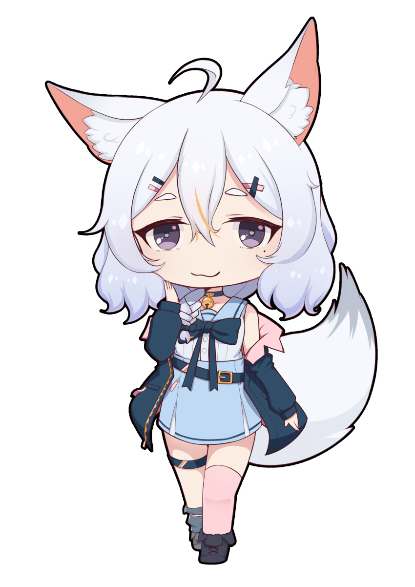 1girl, :3, absurdres, ahoge, animal_ears, asymmetrical_legwear, bell, bell_collar