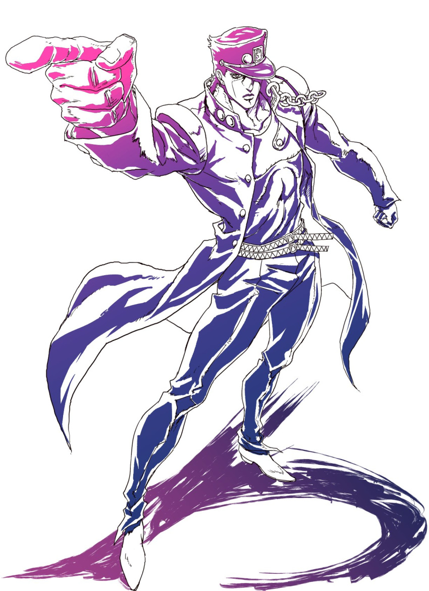 1boy, belt, chain, gakuran, highres, jojo_no_kimyou_na_bouken, kuujou_joutarou, looking_at_viewer