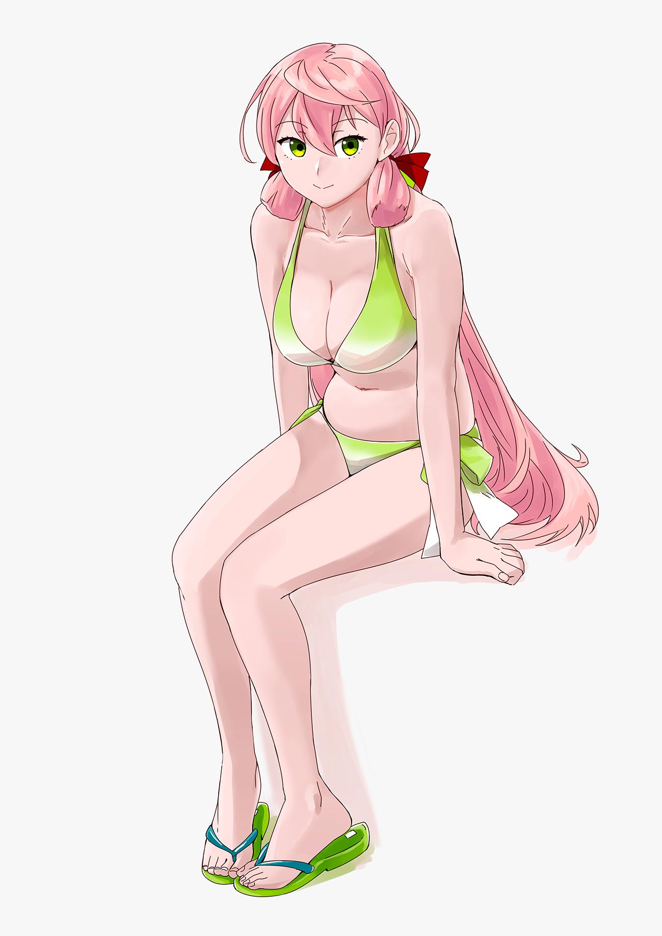 1girl, akashi_(kantai_collection), bad_id, bad_twitter_id, bangs, bare_shoulders, bikini, breasts