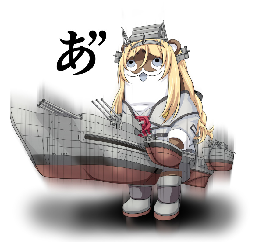ascot, blonde_hair, bokukawauso, cannon, commentary, cosplay, flower, full_body