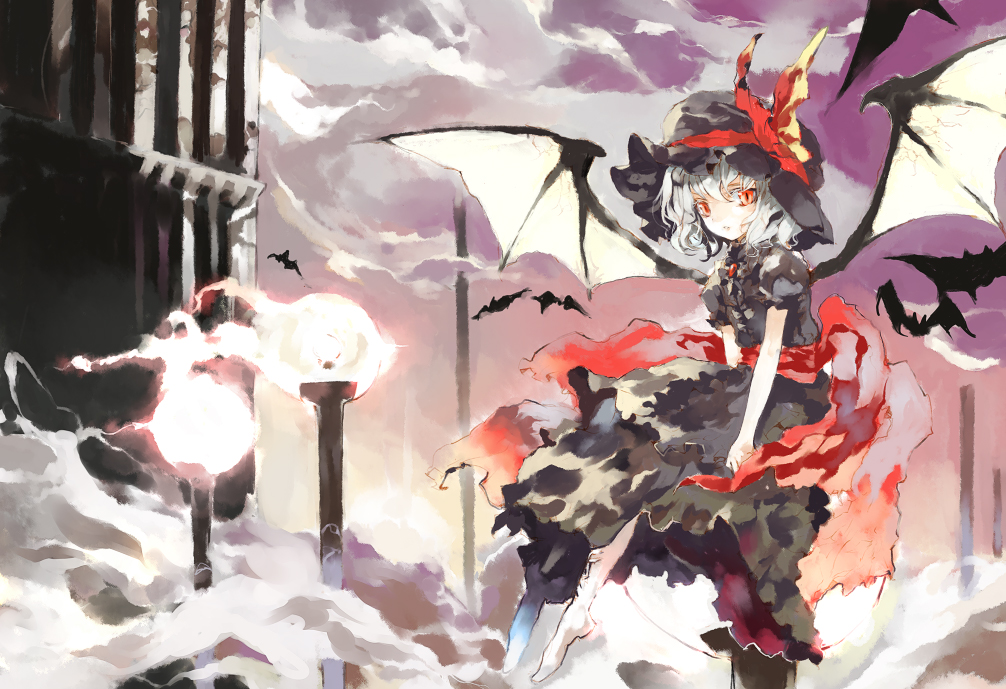 bat_wings, okome, psycho_steak, remilia_scarlet, shunsei_(muratou), touhou, vampire, wings