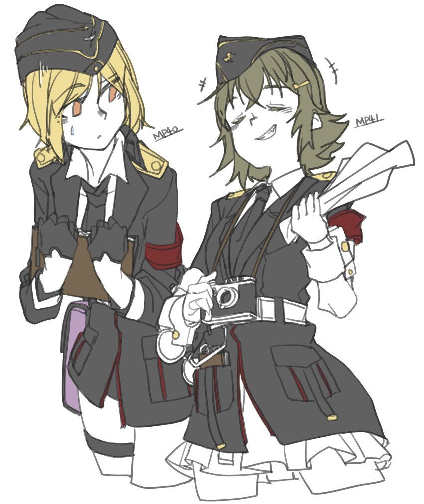 2girls, absurdres, artist_request, camera, closed_eyes, file, girls_frontline, gloves