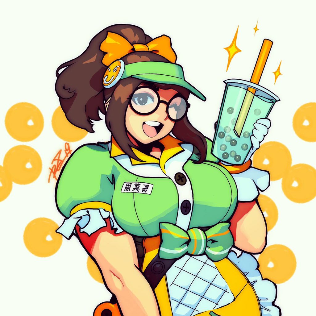 1girl, ;), alternate_costume, alternate_hairstyle, apron, breasts, brown_eyes, brown_hair