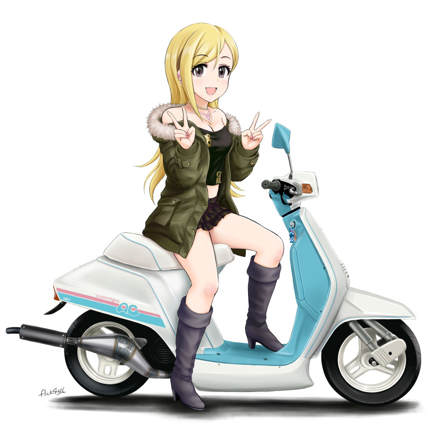 1girl, absurdres, blonde_hair, boots, brown_eyes, flick_(sal23), fujimoto_rina, ground_vehicle