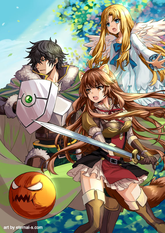 1boy, 2girls, angel_wings, animal_ear_fluff, animal_ears, bangs, black_hair, blonde_hair