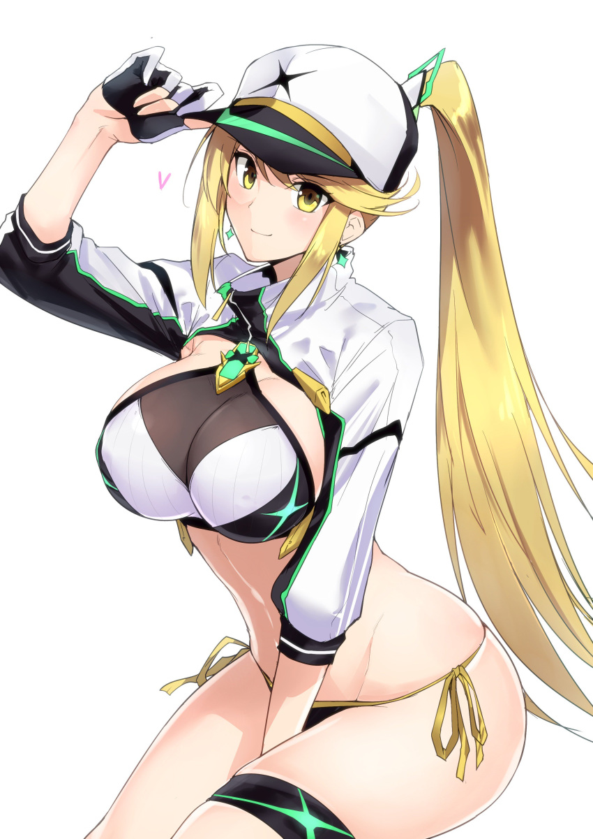1girl, absurdres, artoria_pendragon_(all), bangs, baseball_cap, bikini, black_bikini, blonde_hair