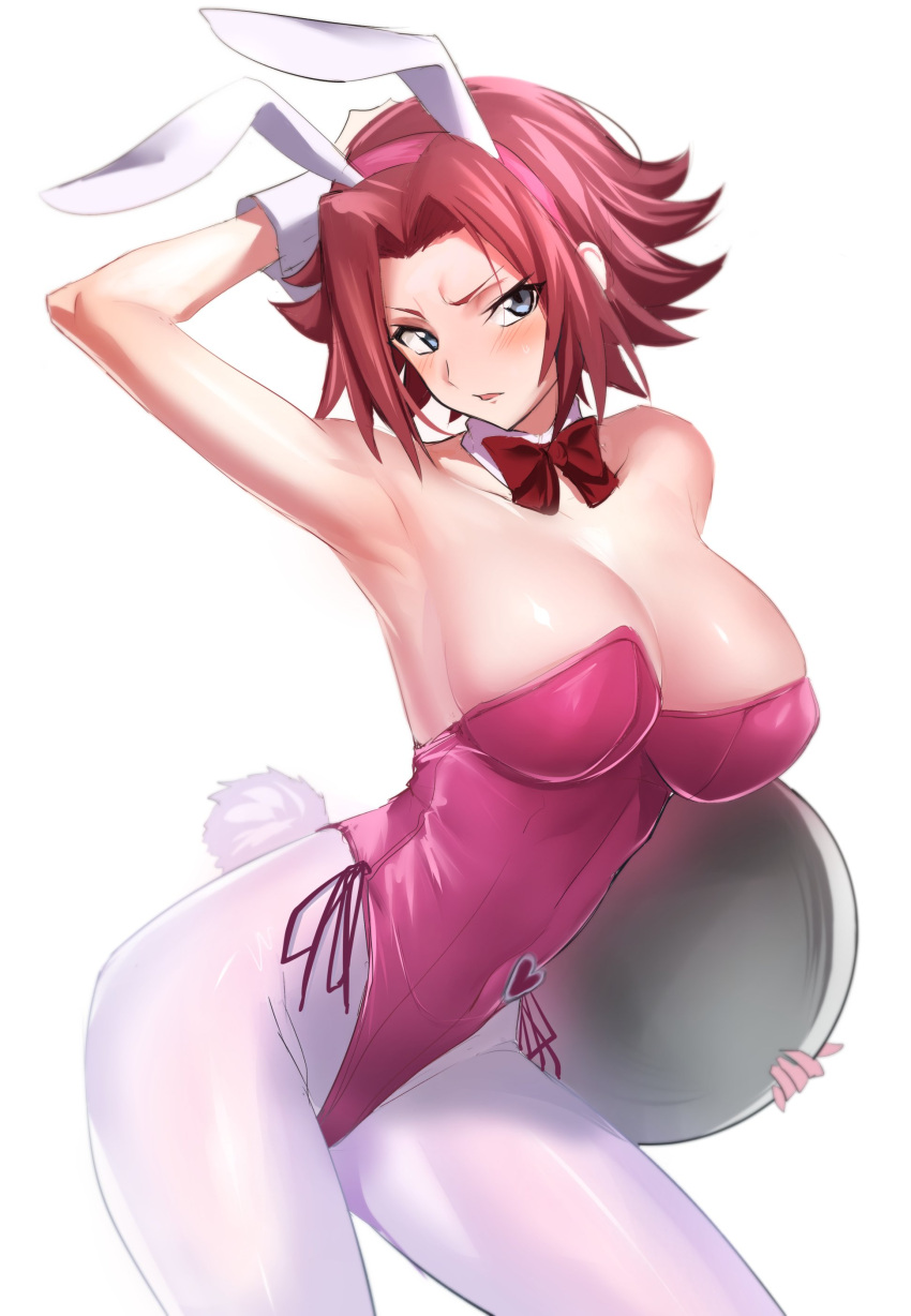 1girl, absurdres, animal_ears, armpits, blue_eyes, blush, breasts, bunnysuit