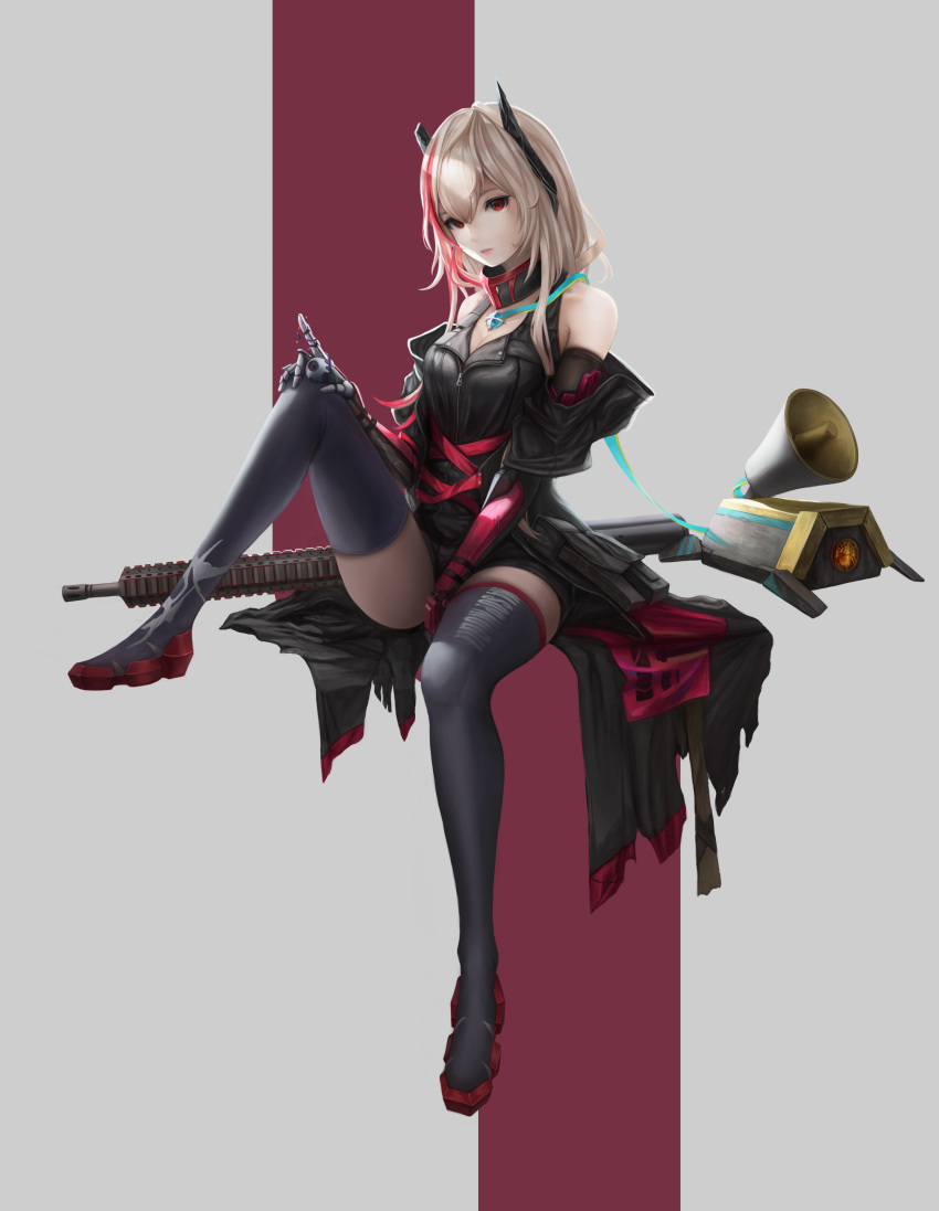 1girl, absurdres, bangs, black_coat, blonde_hair, breasts, clothes_writing, coat